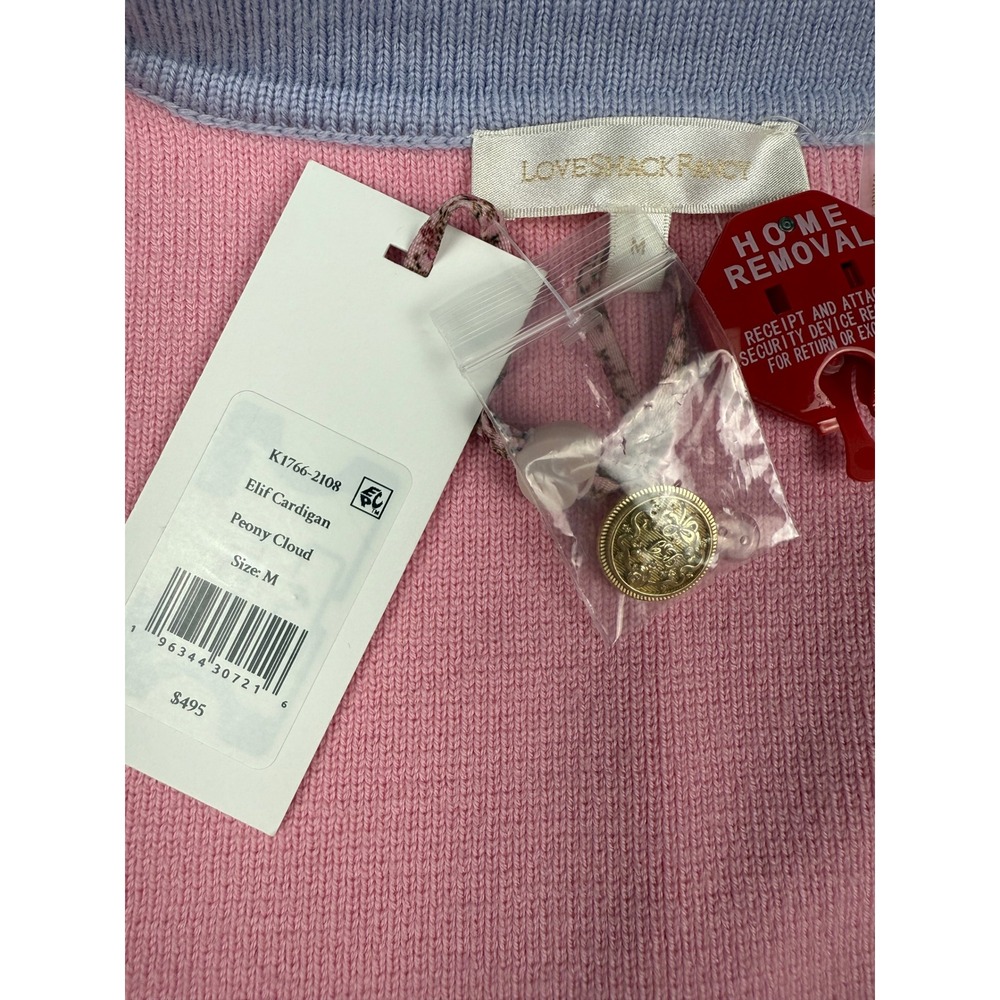 LoveShackFancy Elif Cardigan Sweater Pink Lavender 100% Wool Gold Button Women M - Picture 5 of 11